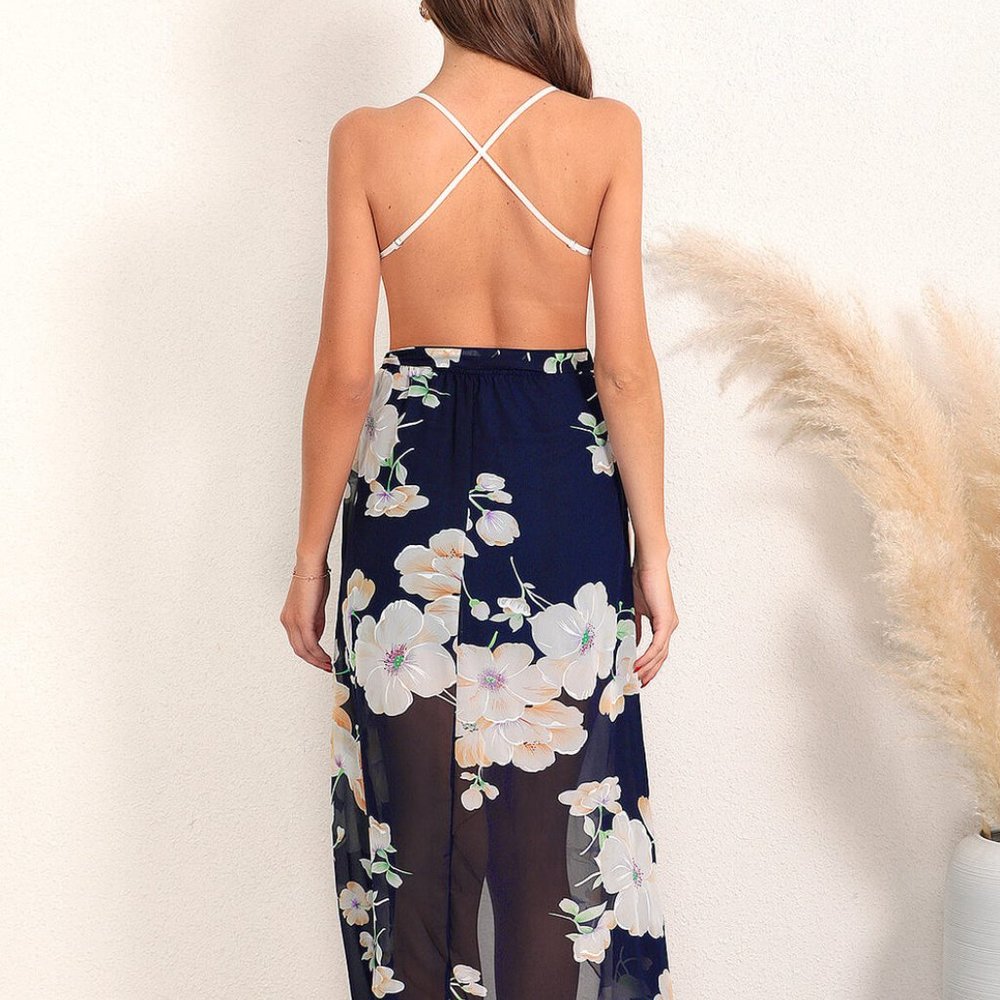 Woman's Chiffon Backless Floral Print Sundress XS - Picture 2 of 14